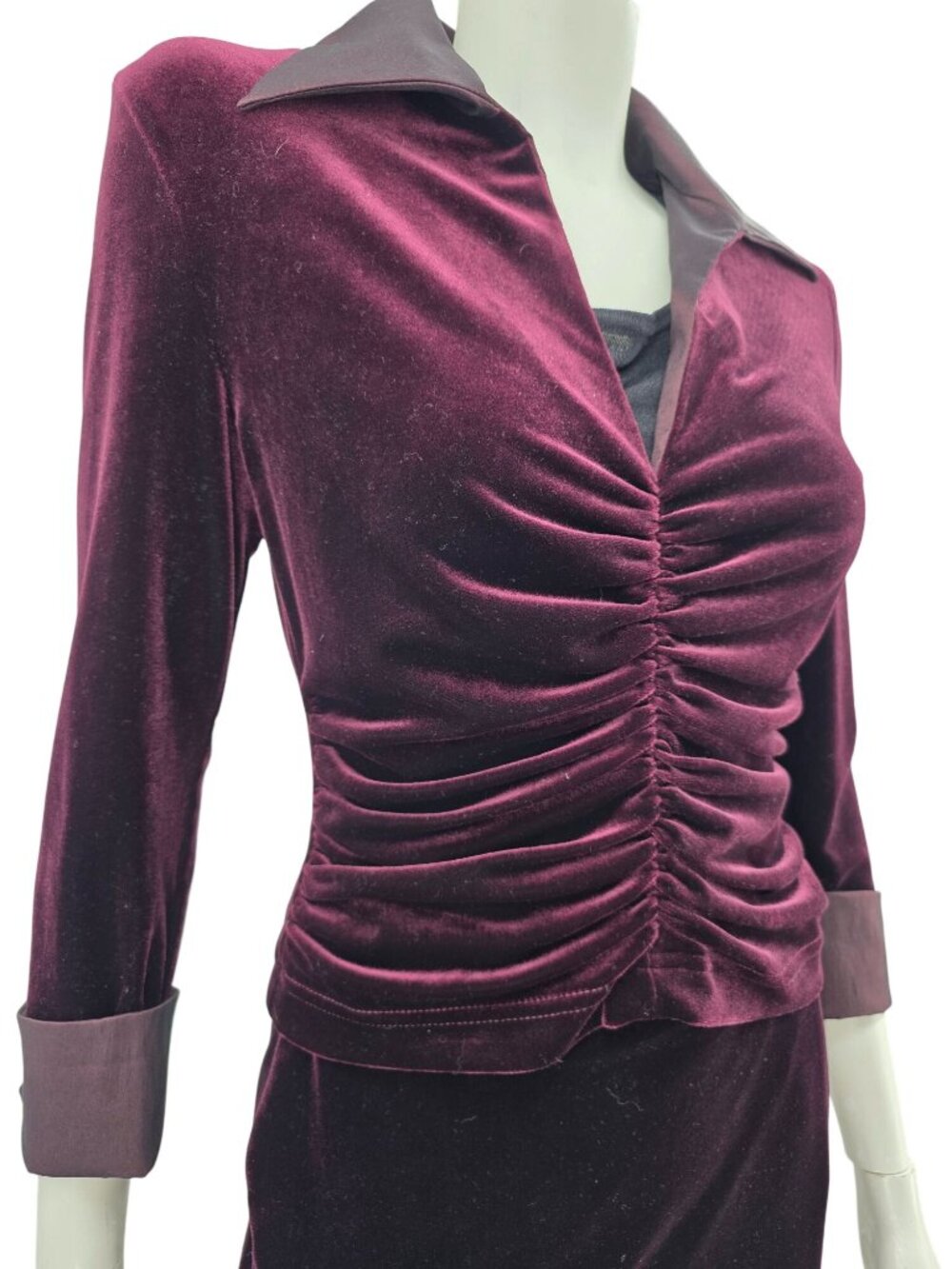 Tadashi Plum Velvet Ruched Blouse & Skirt Evening Wear, Women's XS